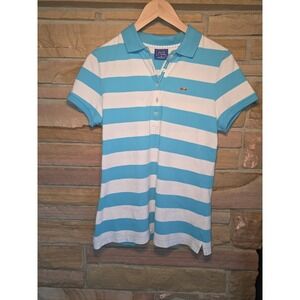Ladies Le Tigre Polo Shirt, M Turquoise And White Stripe Preppy, Classic, 1980s